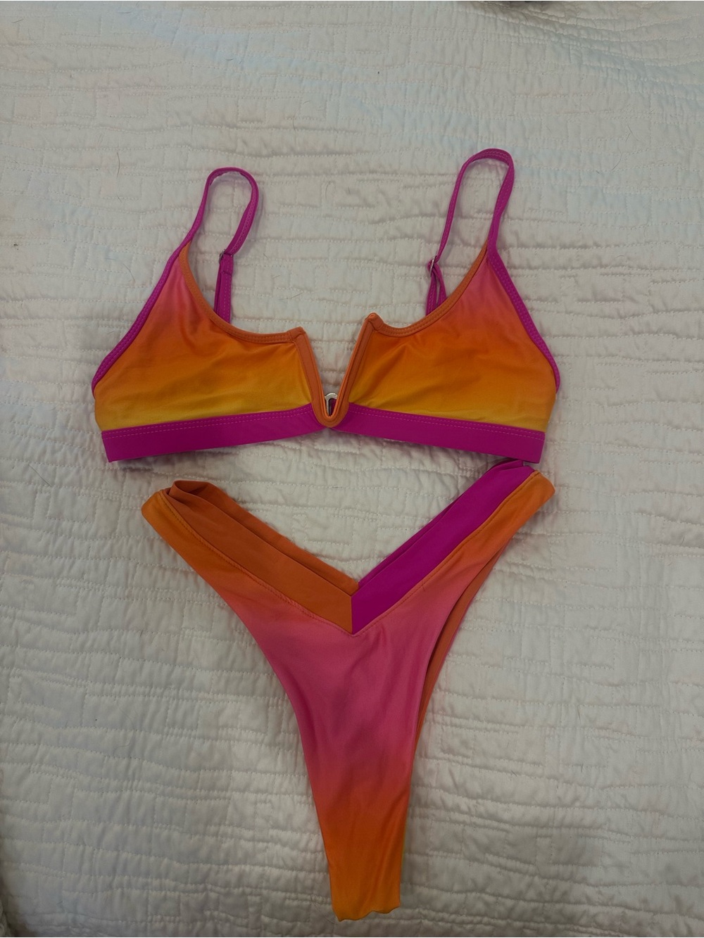 Kylie Jenner x One One Swimwear V-Neck Gradient Orange & Pink Bikini Set